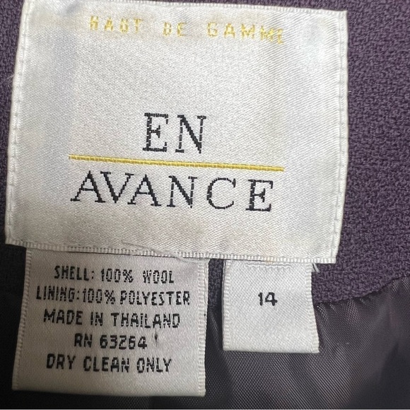 EN AVANCE Women’s 14 Wool Lined Short Blazer Button Front Shoulder Pads Purple - Picture 2 of 10